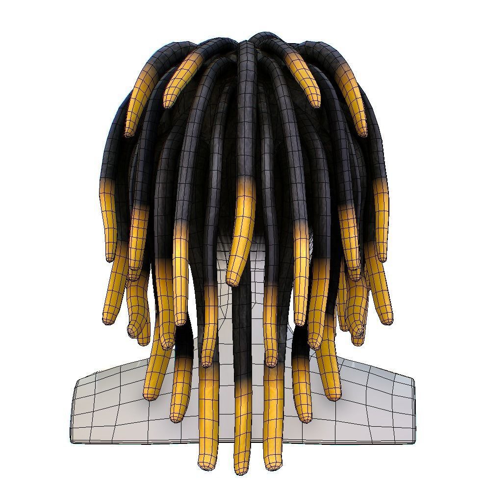 Hairstyle Dreadlocks Black yellow Low-poly 3D model_4