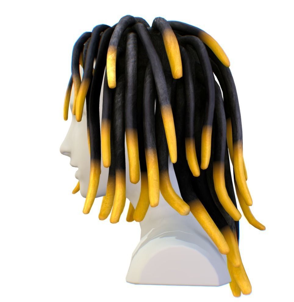 Hairstyle Dreadlocks Black yellow Low-poly 3D model_2