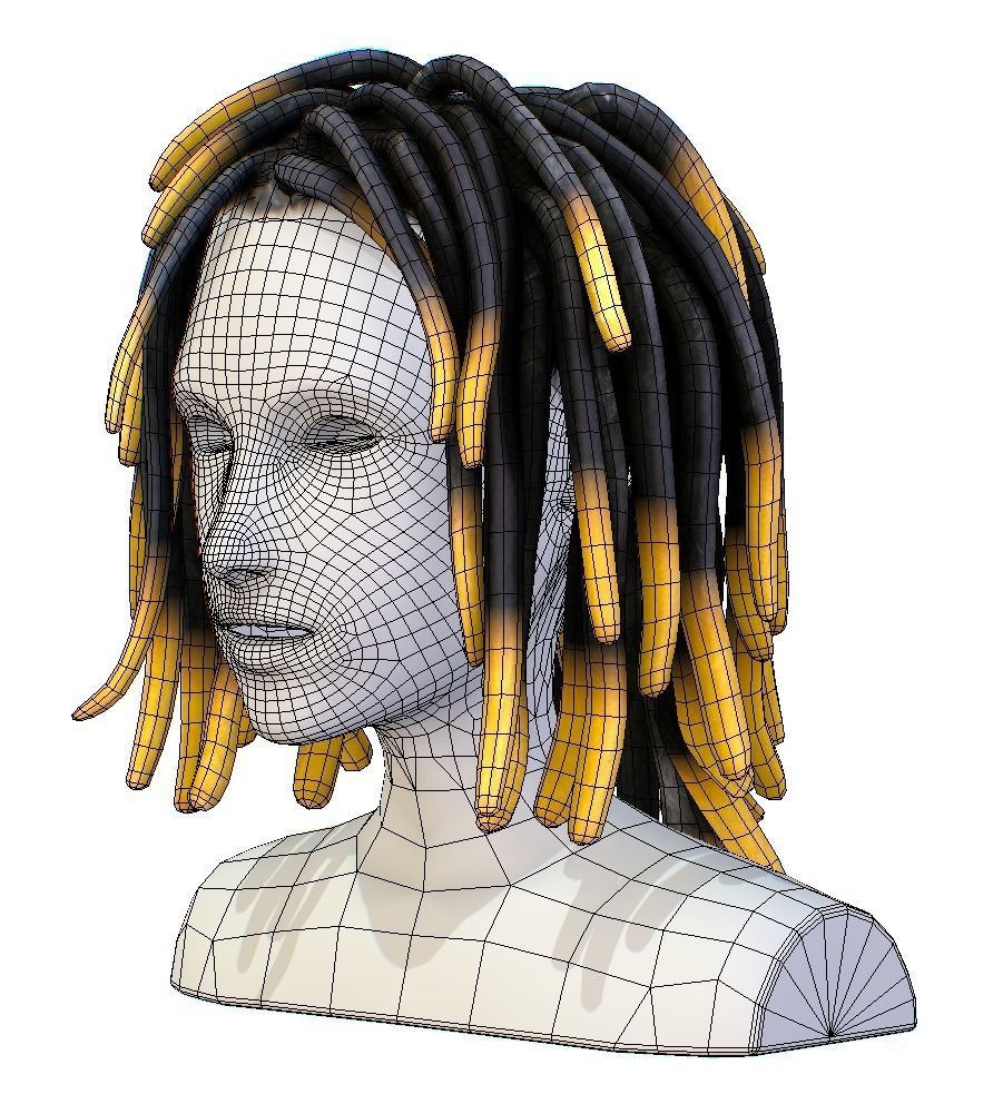 Hairstyle Dreadlocks Black yellow Low-poly 3D model_5