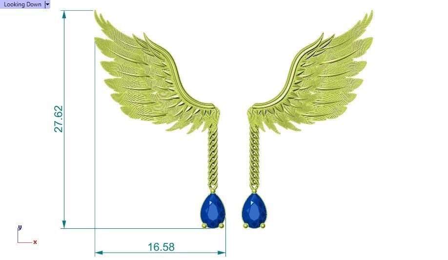 feather Set gold necklace with wings and diamond 3D print model_17