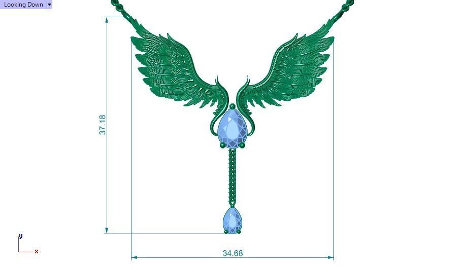 feather Set gold necklace with wings and diamond 3D print model_16