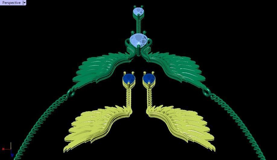 feather Set gold necklace with wings and diamond 3D print model_26