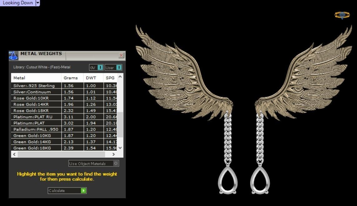 feather Set gold necklace with wings and diamond 3D print model_12