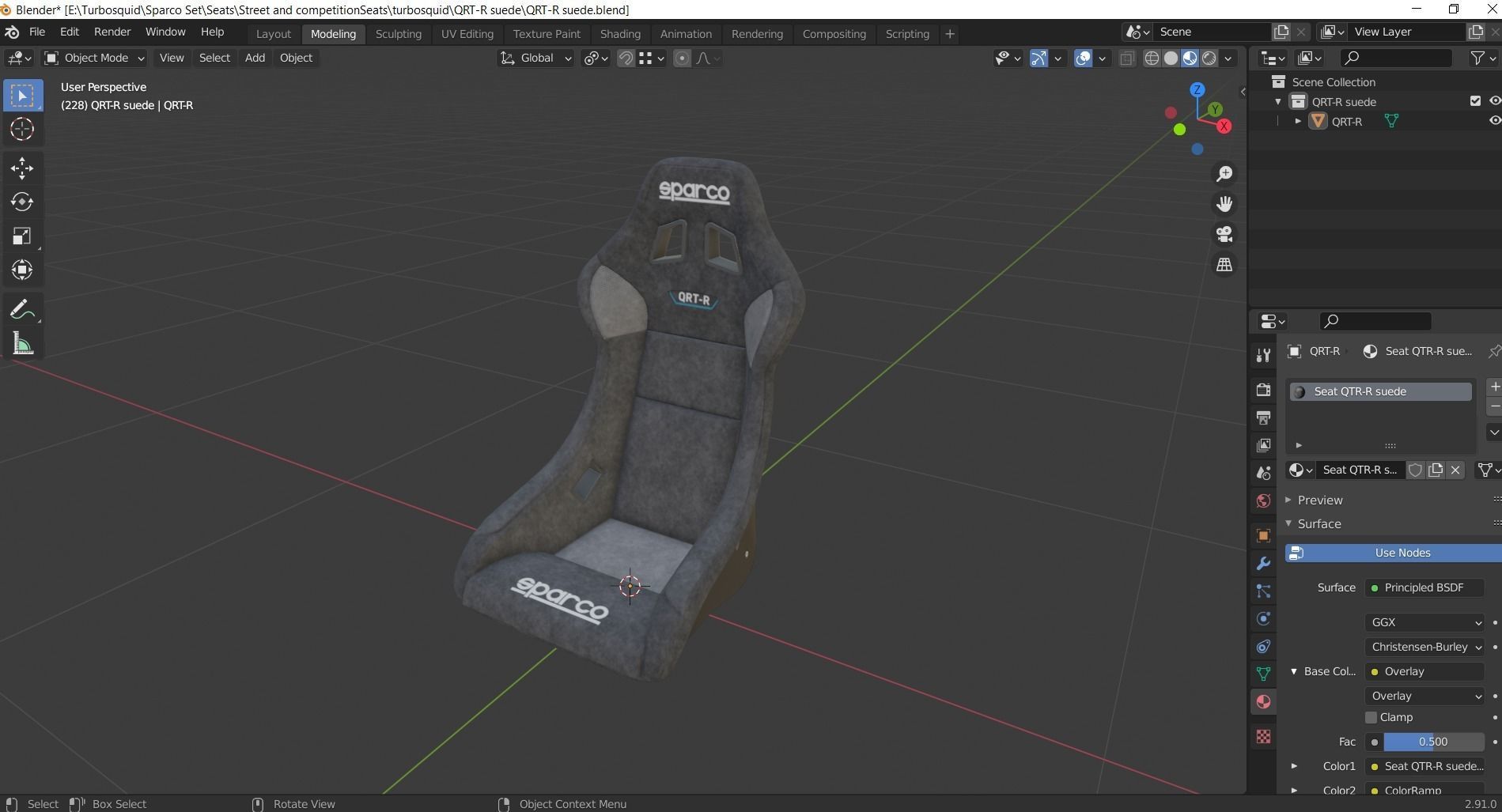 Racing Seat Sparco QRT-R suede Black 3D model_9