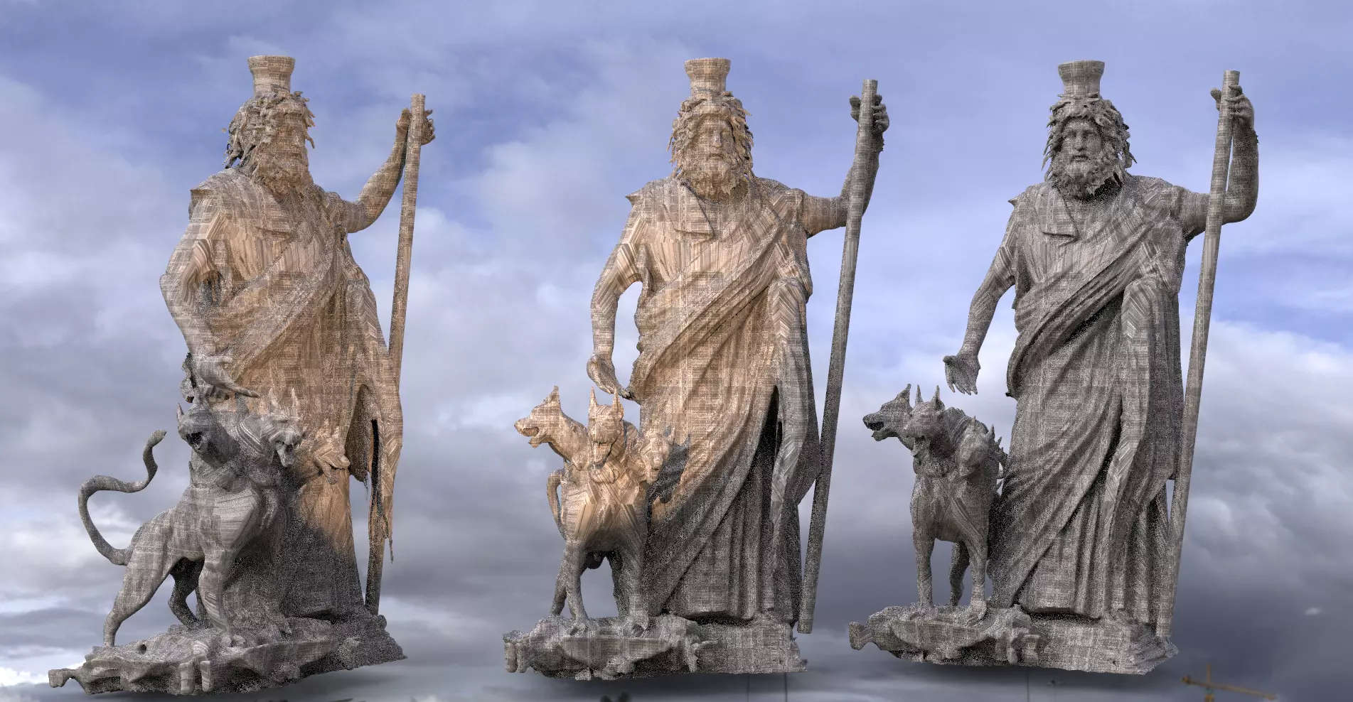 Greek God Statue with 3 headed Dog 2 3D model_0