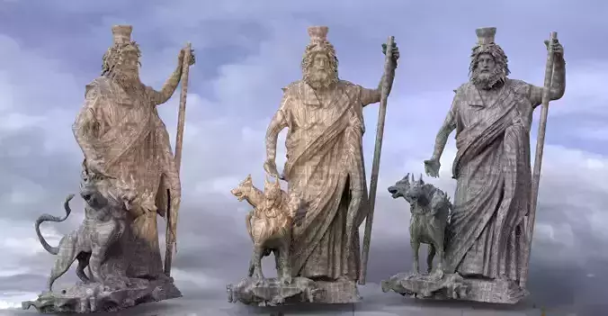 Greek God Statue with 3 headed Dog 2 3D model