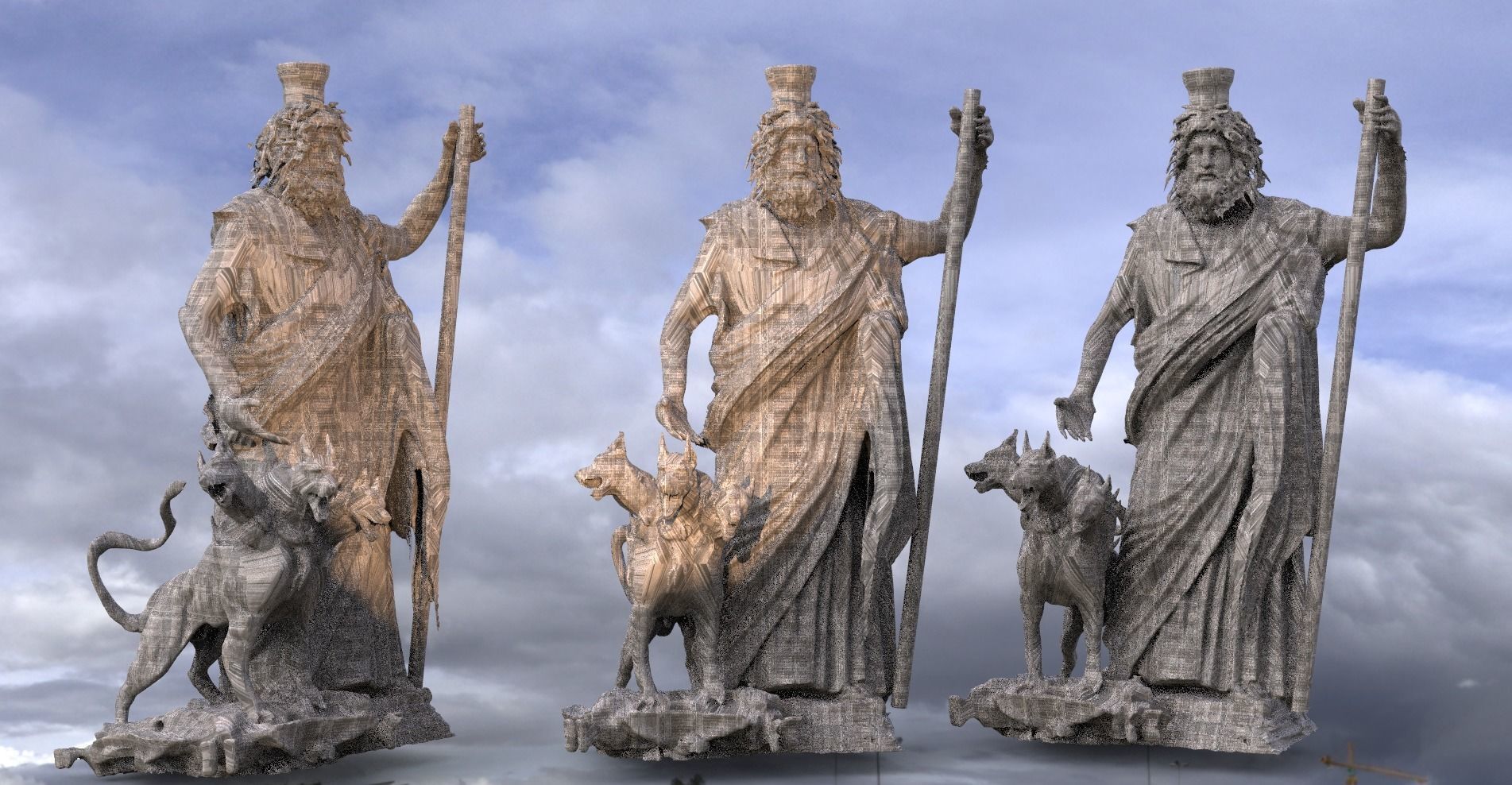 Greek God Statue with 3 headed Dog 2 3D model_1