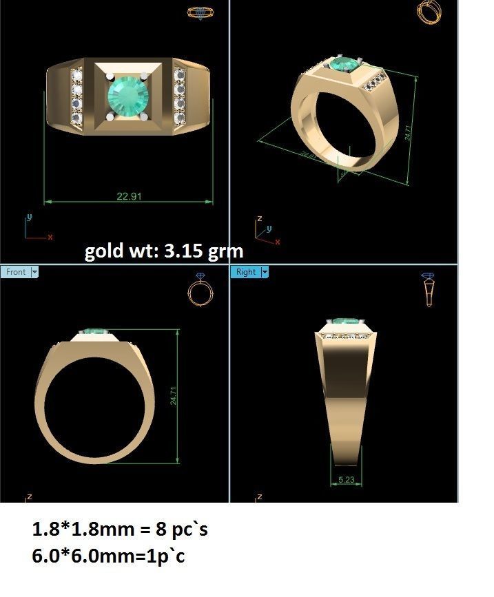 Solitaire Wedding Engagement Asscher Ring 3D print model_6
