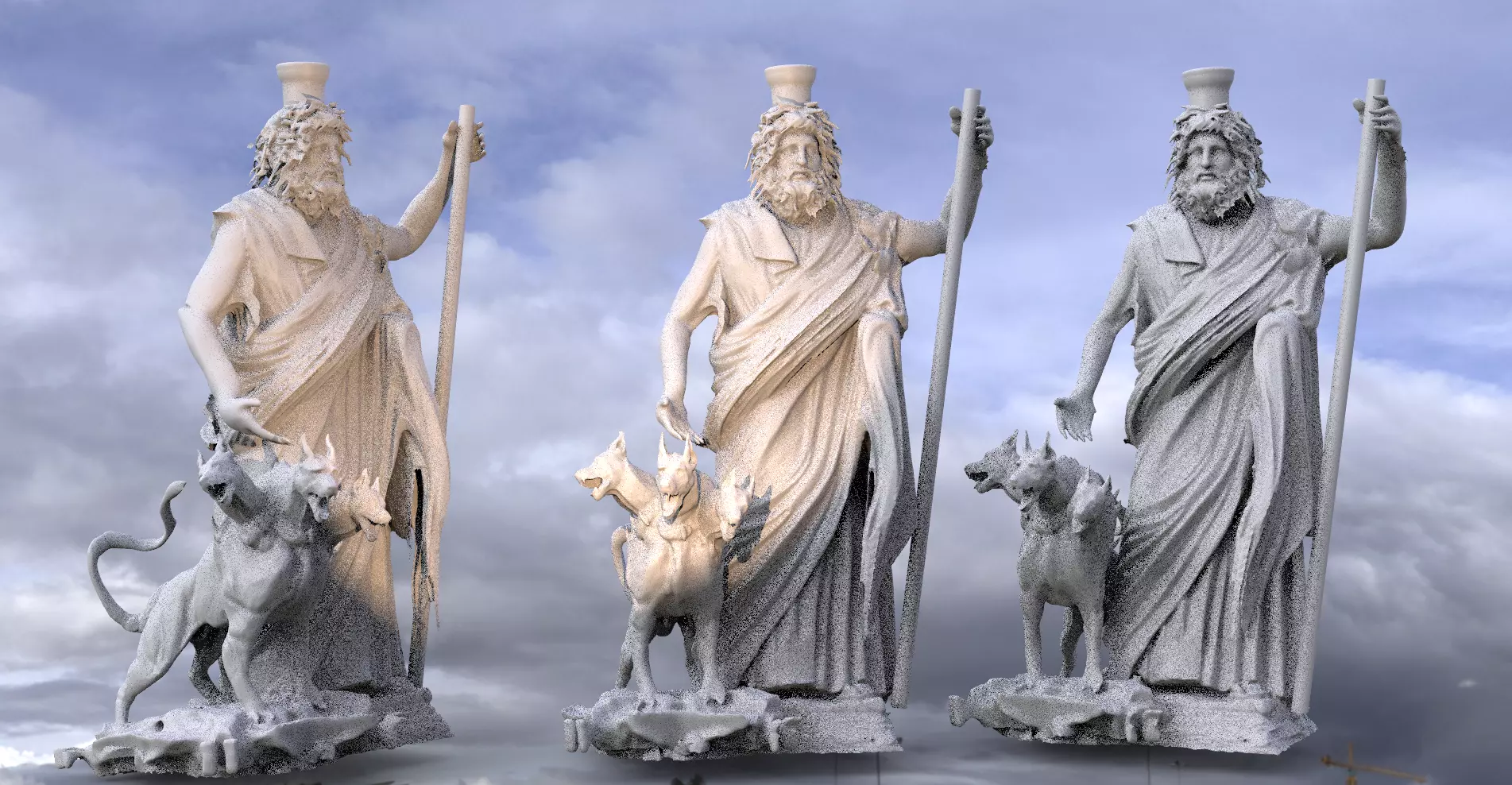 Greek God Statue with 3 headed Dog 3 3D model_0