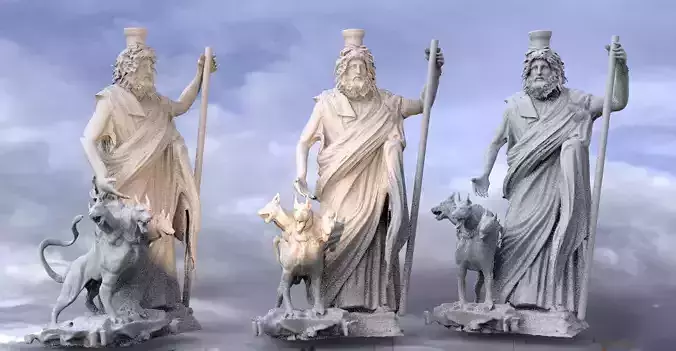 Greek God Statue with 3 headed Dog 3 3D model