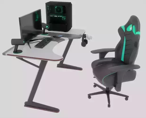 Gaming set desk with chair and monitor