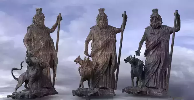 Greek God Statue with 3 headed Dog 4  3D model