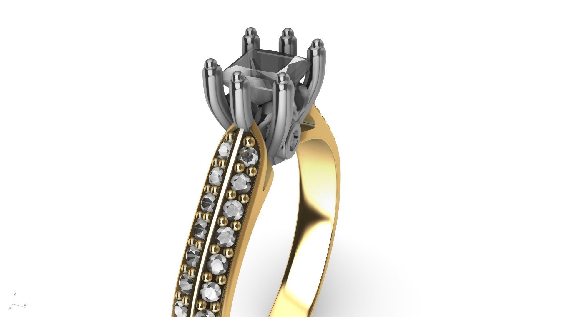 princess cut leaf shank designer ring stl verified 3D print model_2