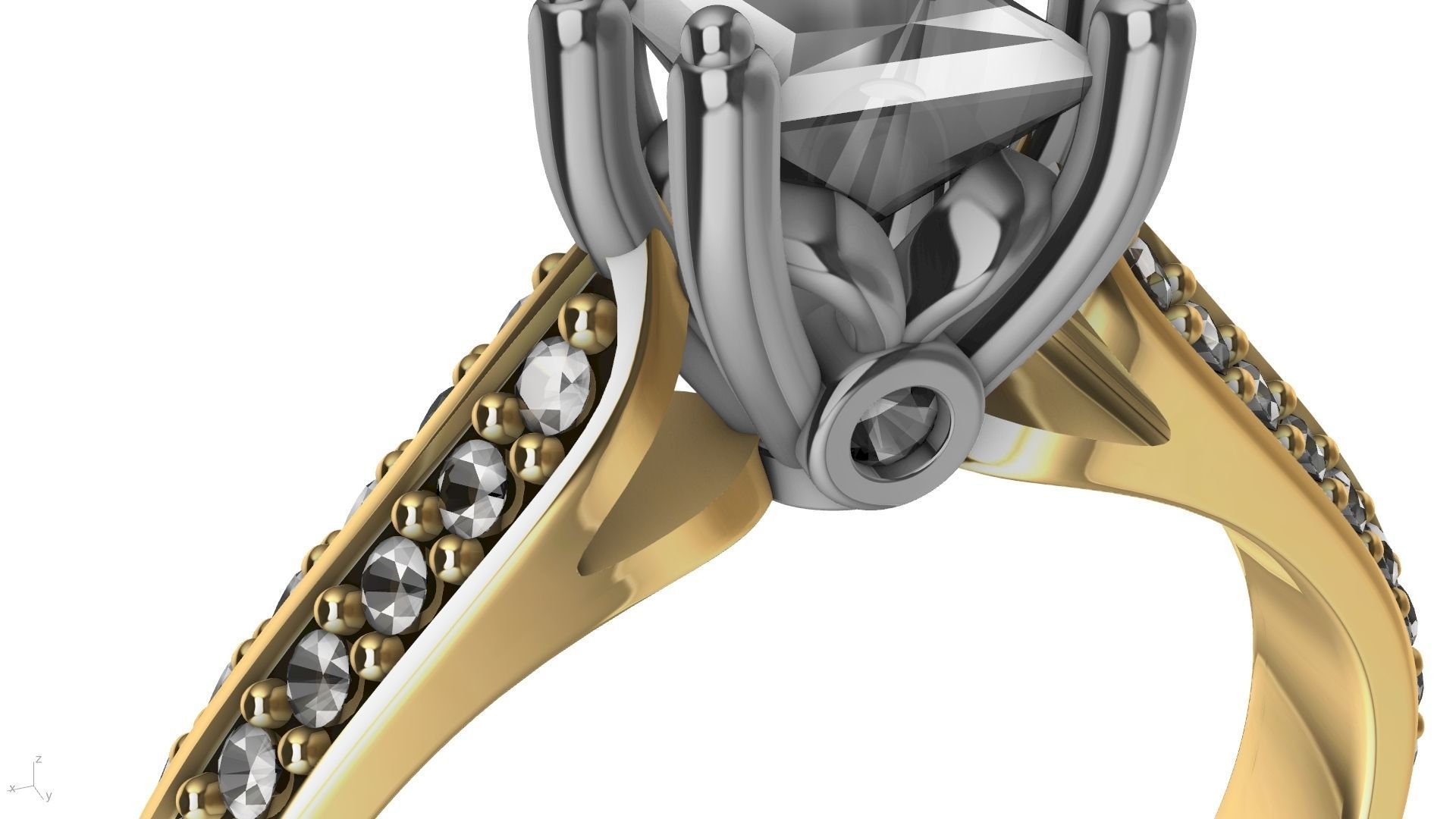 princess cut leaf shank designer ring stl verified 3D print model_1