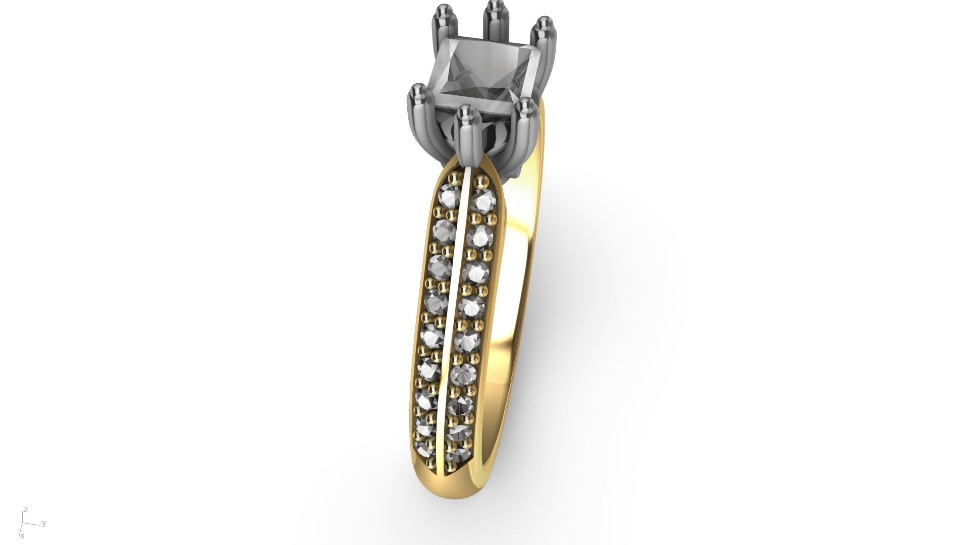 princess cut leaf shank designer ring stl verified 3D print model_5