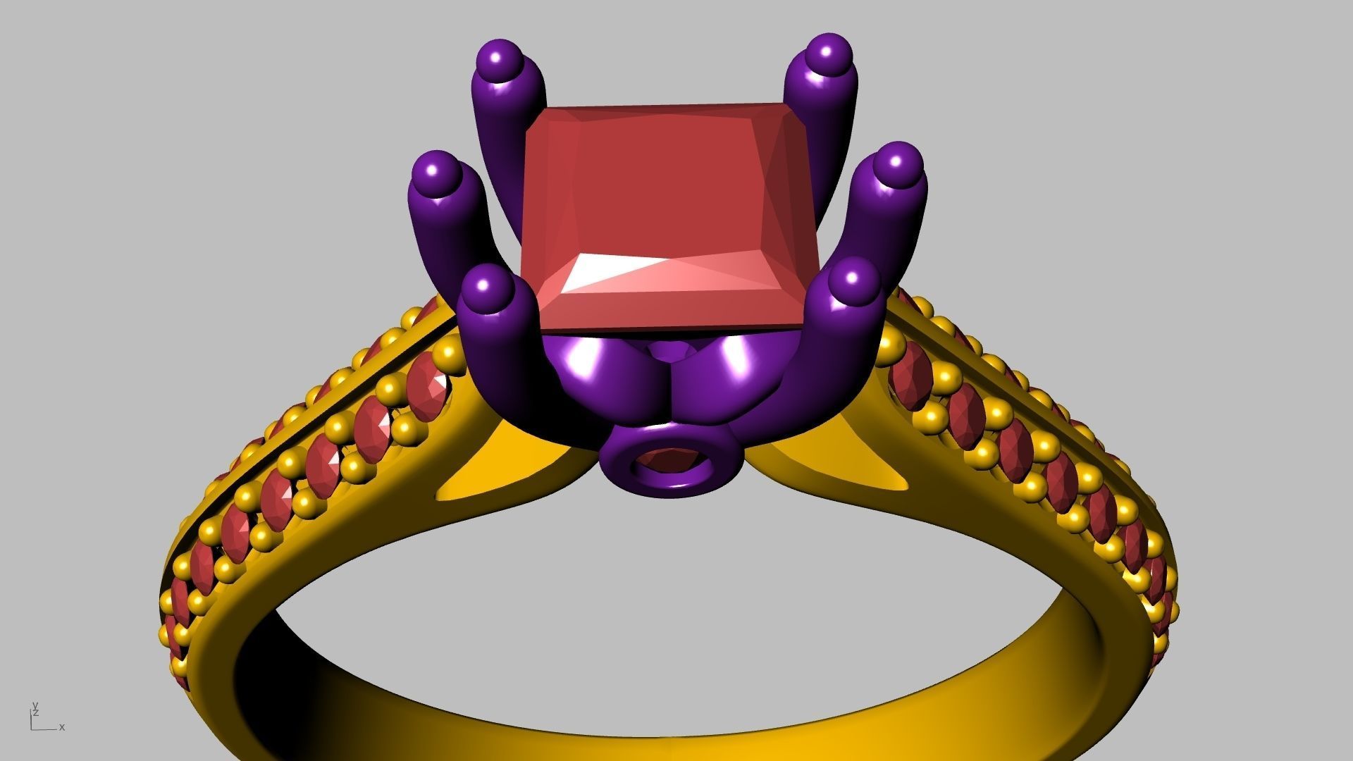 princess cut leaf shank designer ring stl verified 3D print model_31