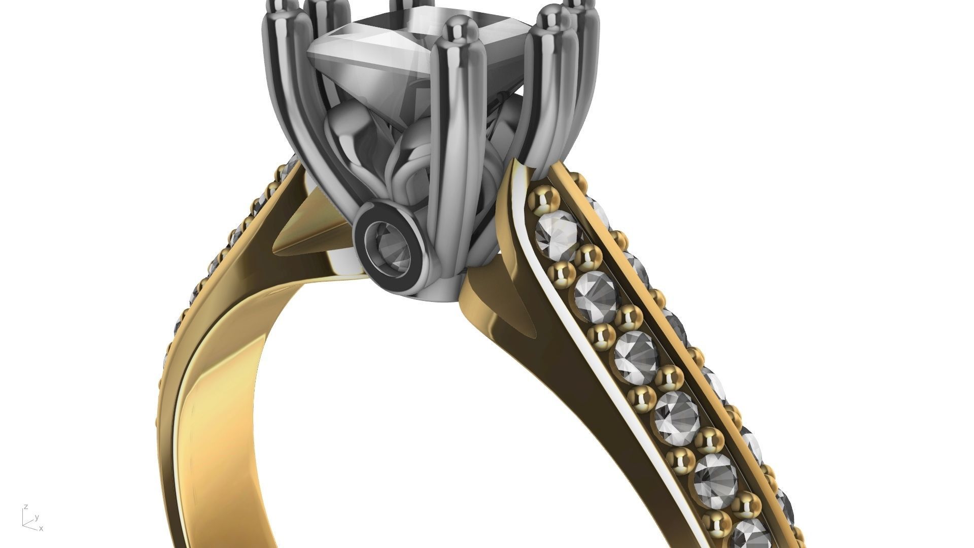 princess cut leaf shank designer ring stl verified 3D print model_15