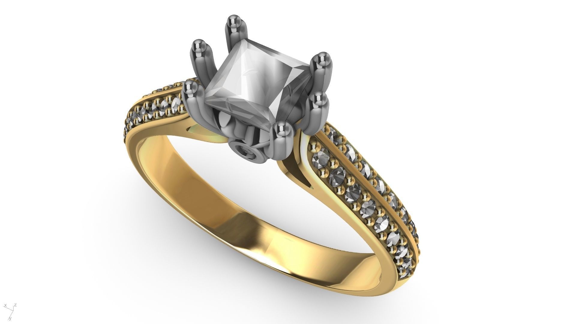 princess cut leaf shank designer ring stl verified 3D print model_4
