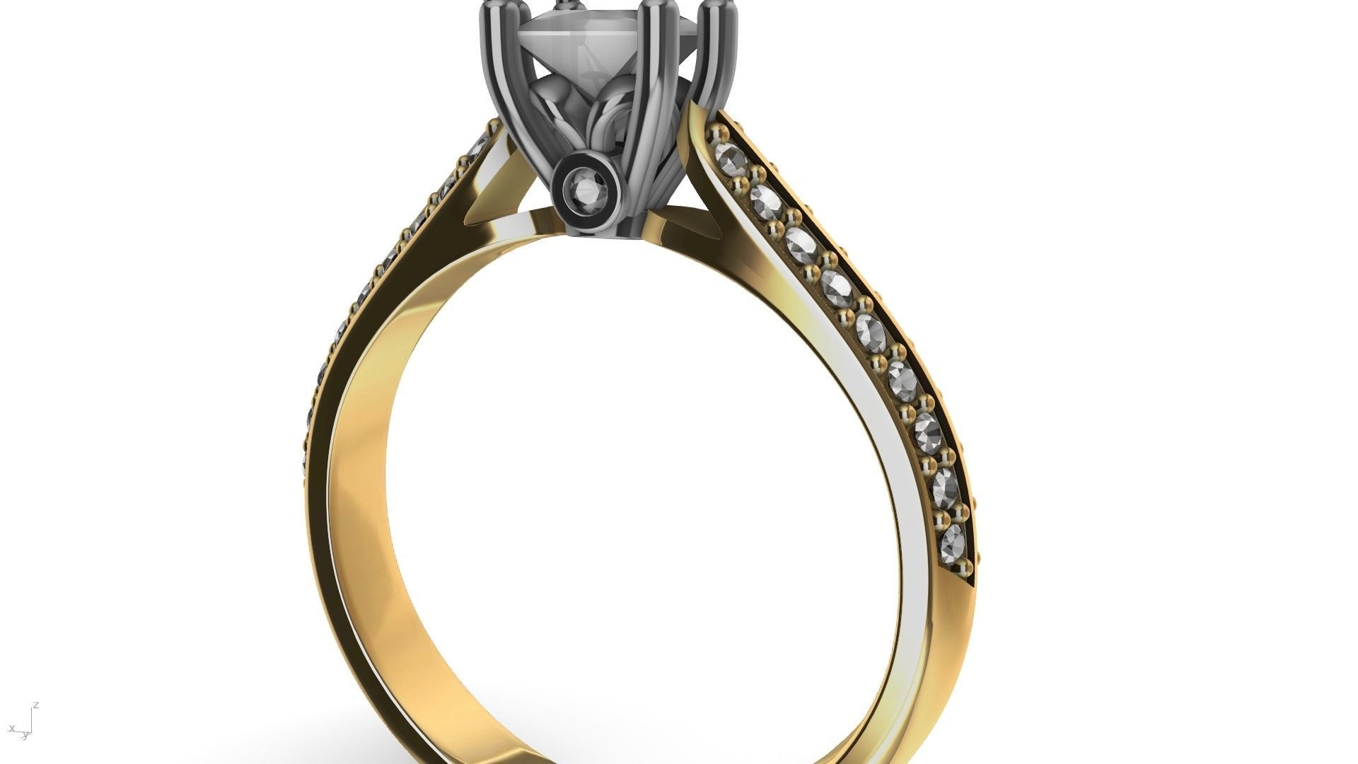 princess cut leaf shank designer ring stl verified 3D print model_8