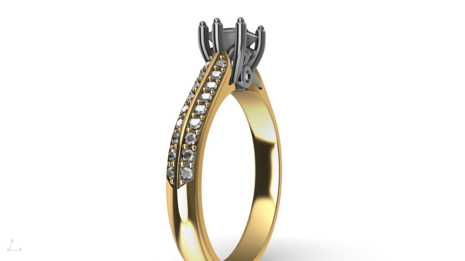 princess cut leaf shank designer ring stl verified 3D print model_7