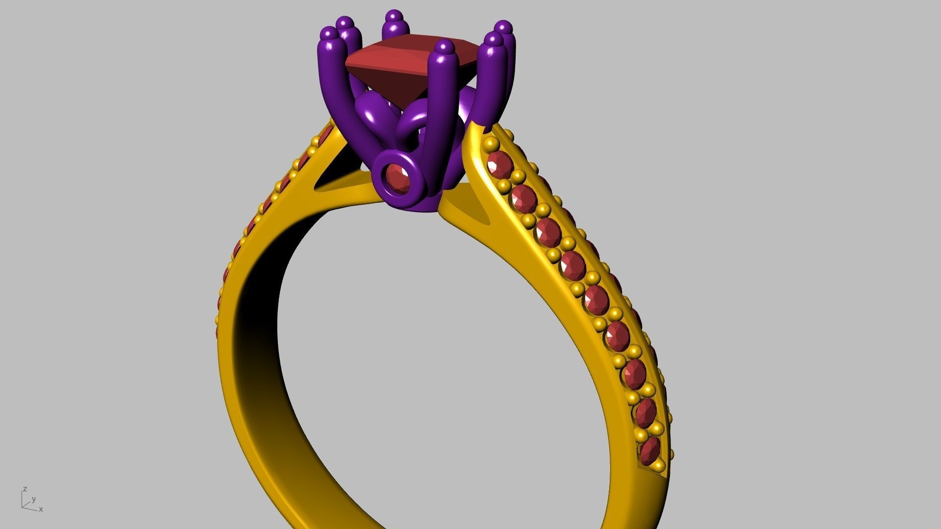 princess cut leaf shank designer ring stl verified 3D print model_16