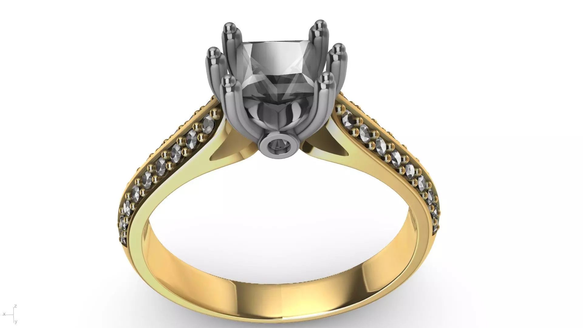 princess cut leaf shank designer ring stl verified 3D print model_0