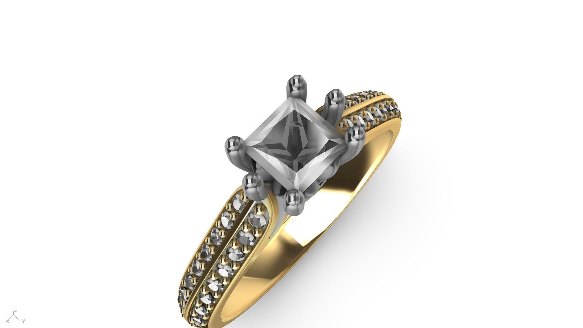 princess cut leaf shank designer ring stl verified 3D print model_10