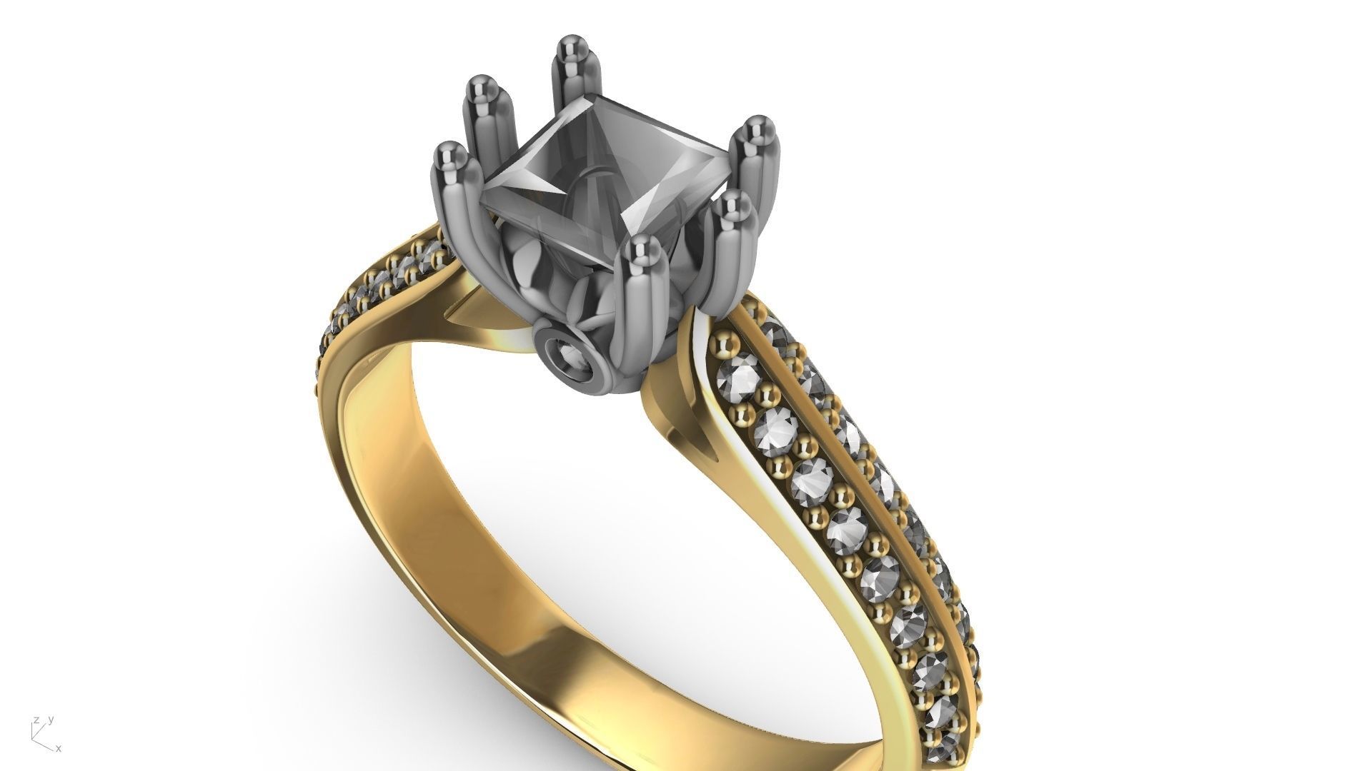 princess cut leaf shank designer ring stl verified 3D print model_14