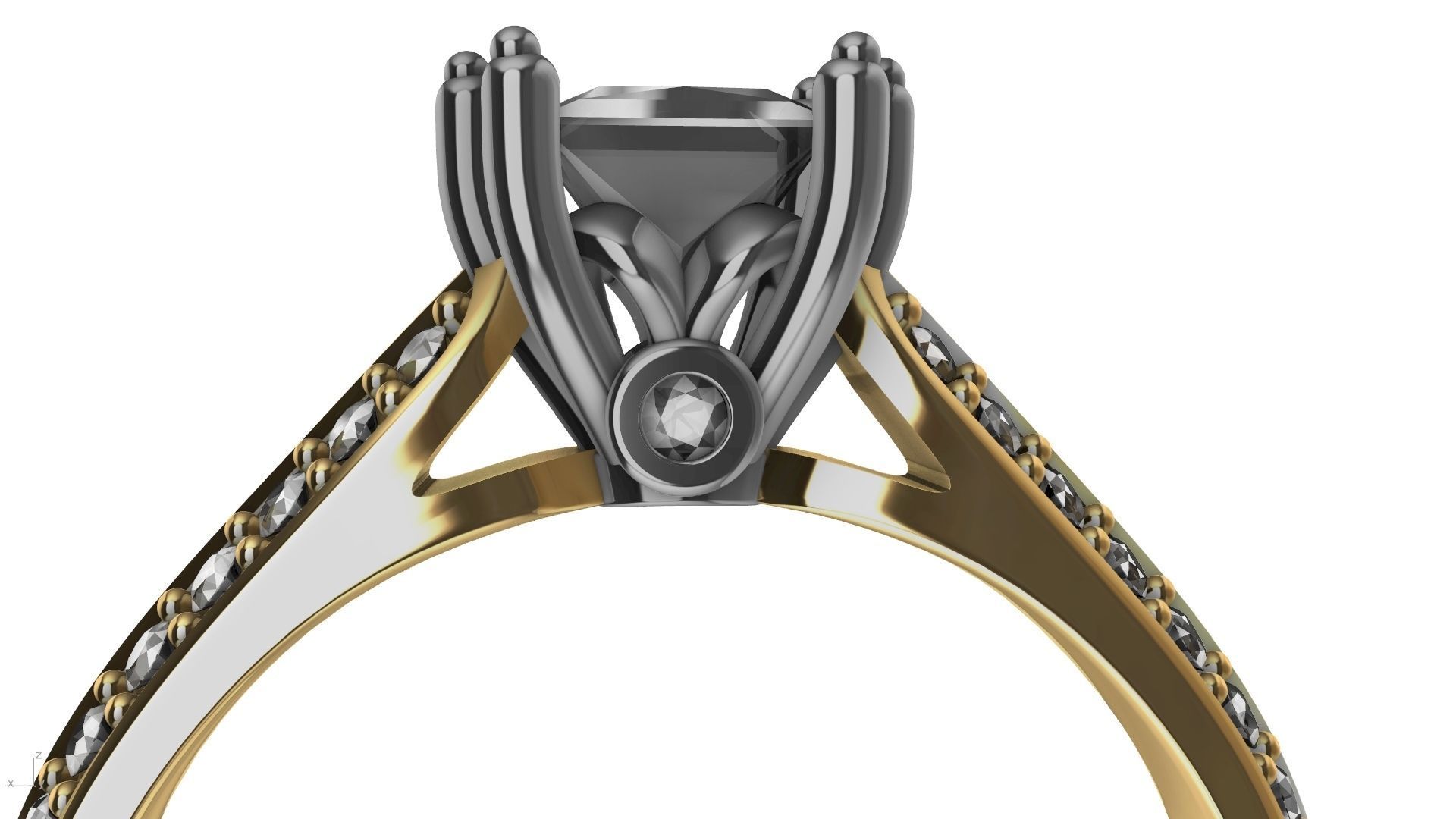 princess cut leaf shank designer ring stl verified 3D print model_6