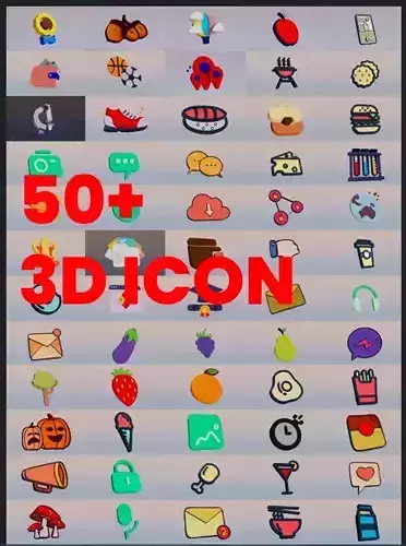 50 types of 3D Icon with Rendered Blender  Obj FBX  JPEG files 3D model