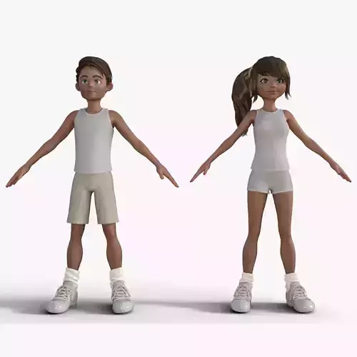 Cute Girl and Boy 3D Cartoon Model