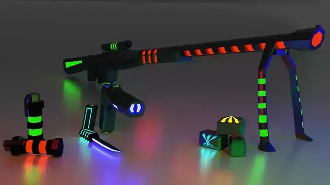  weapons of the future Low-poly 3D model