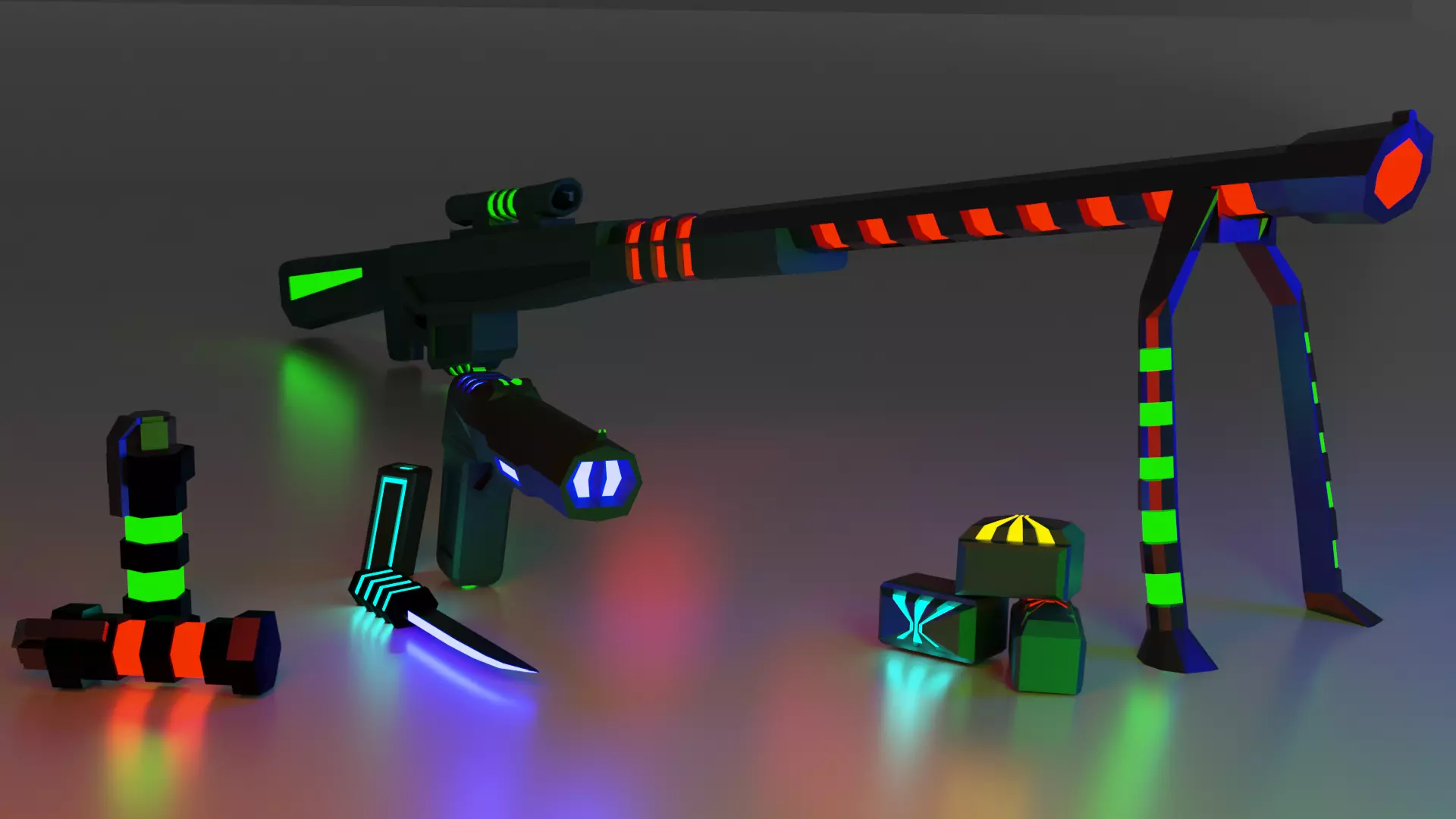  weapons of the future Low-poly 3D model_0