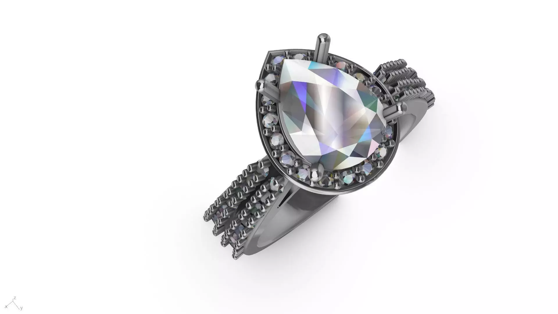 pear brilliant  designer ring stl verified  3D print model_0