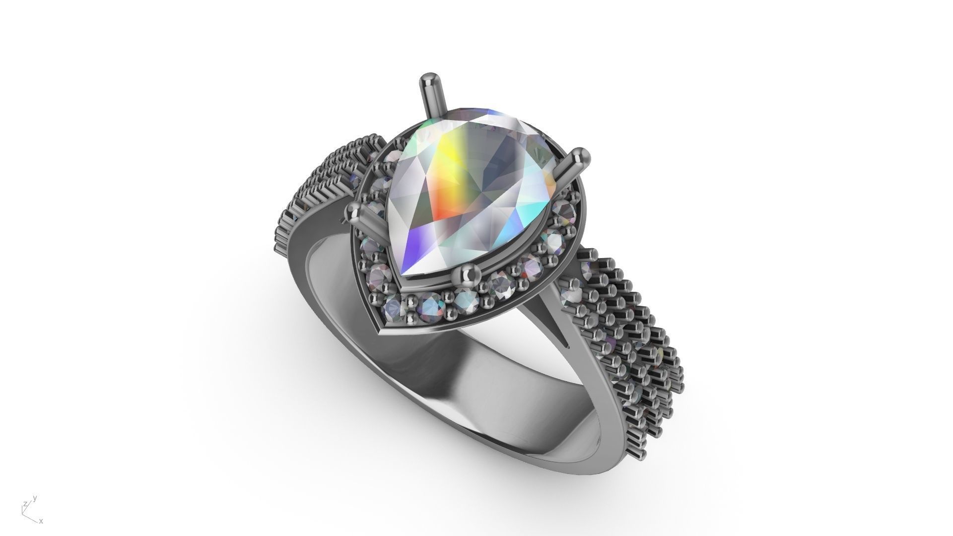 pear brilliant  designer ring stl verified  3D print model_12