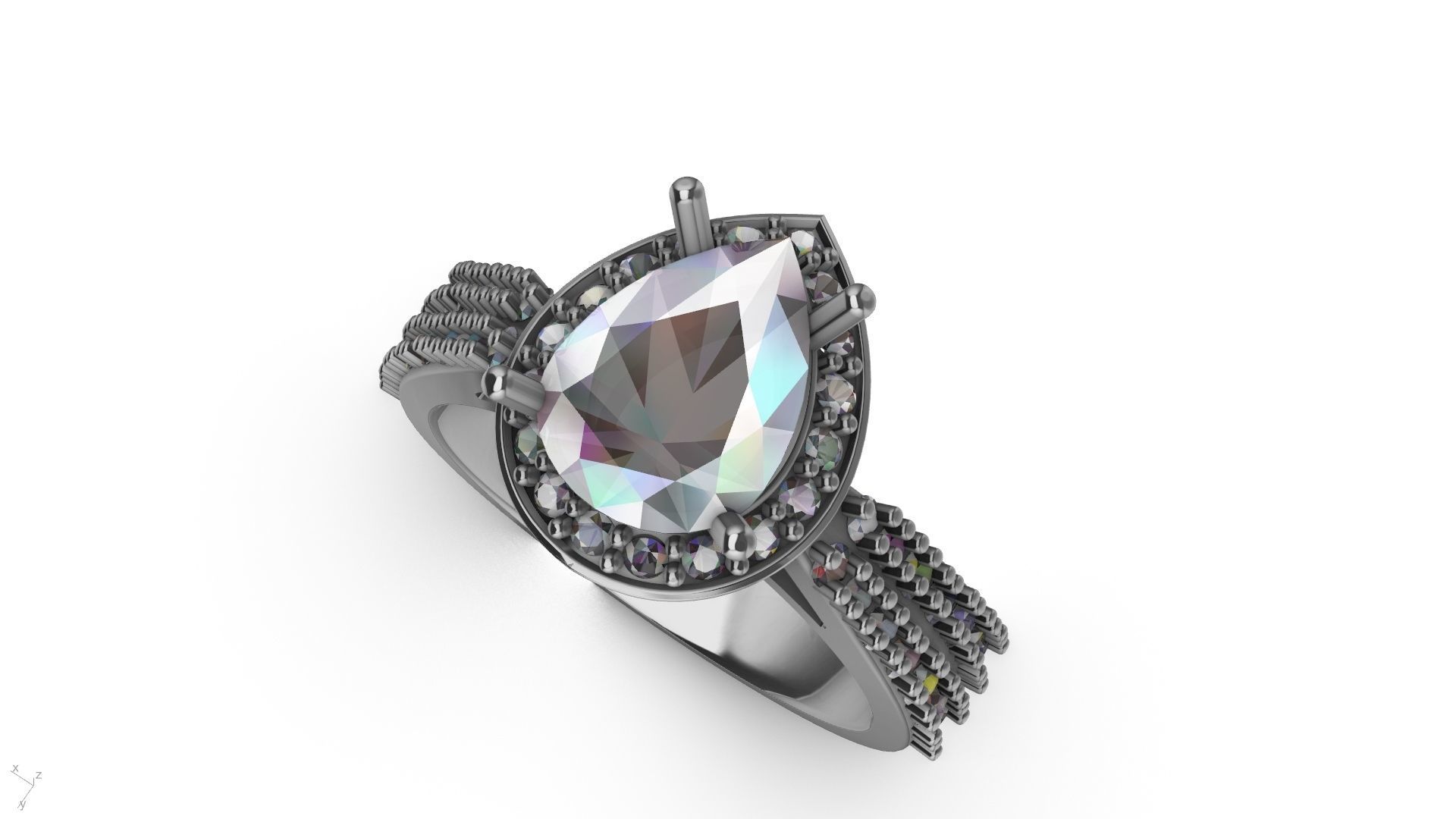 pear brilliant  designer ring stl verified  3D print model_2