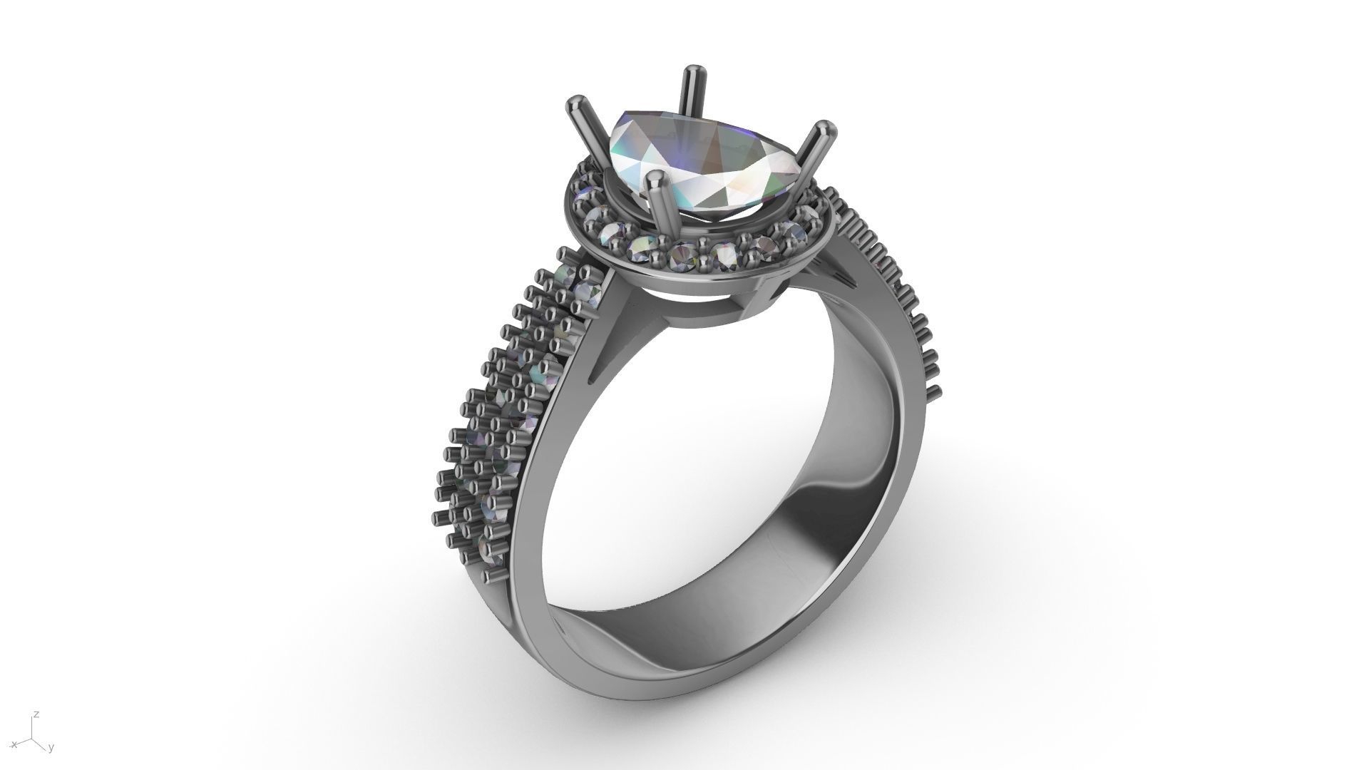 pear brilliant  designer ring stl verified  3D print model_9