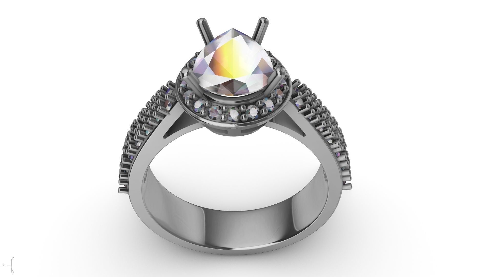 pear brilliant  designer ring stl verified  3D print model_1