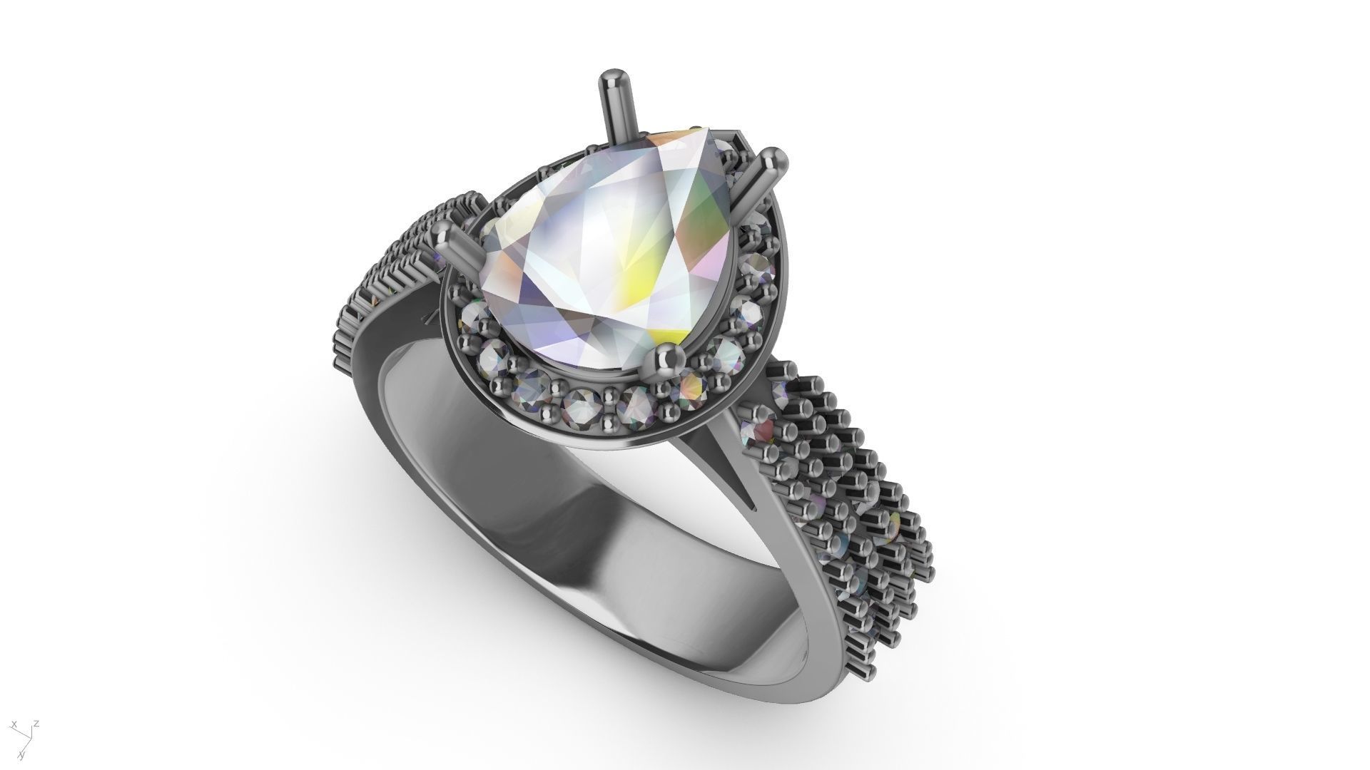 pear brilliant  designer ring stl verified  3D print model_11