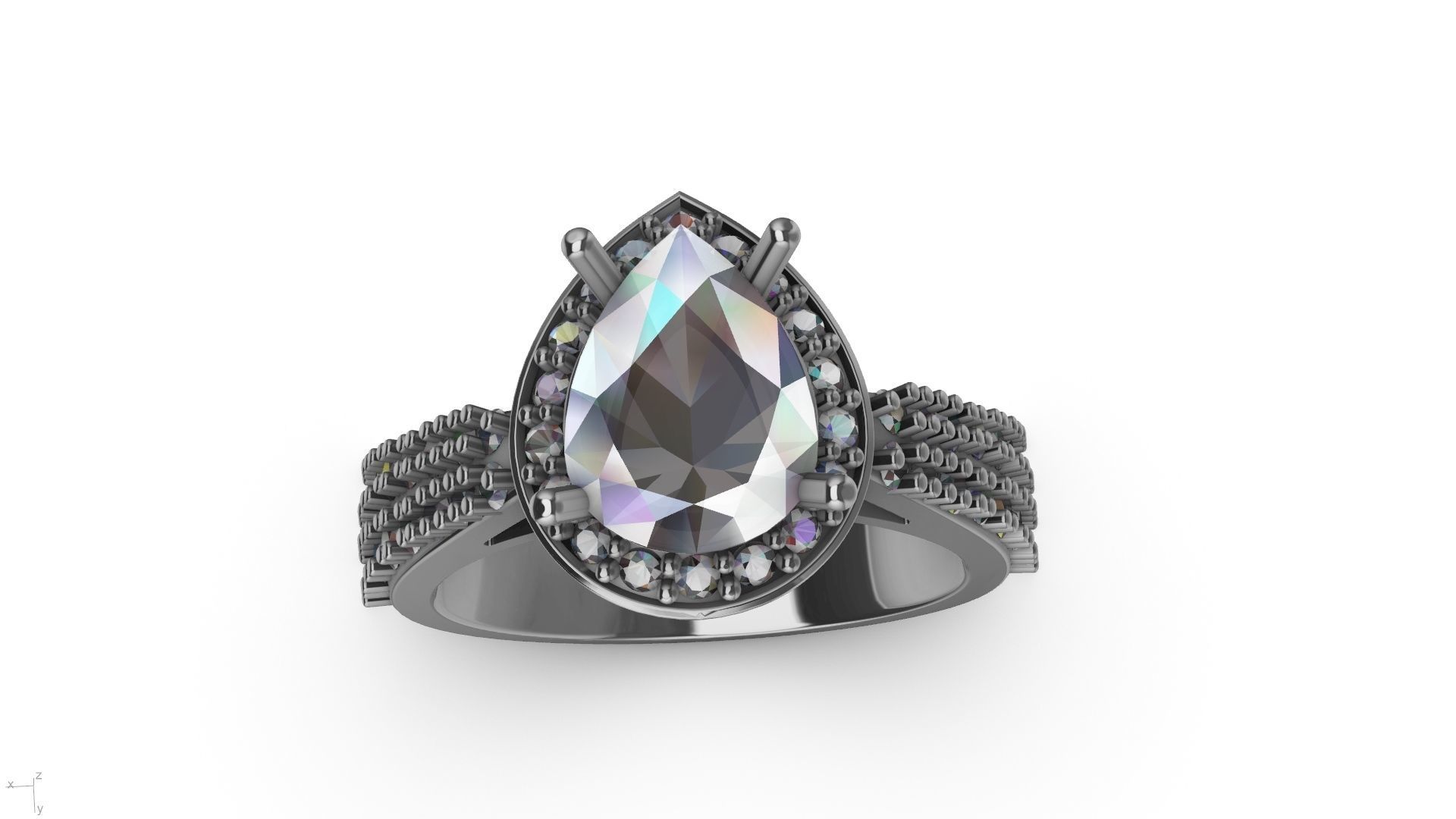 pear brilliant  designer ring stl verified  3D print model_3