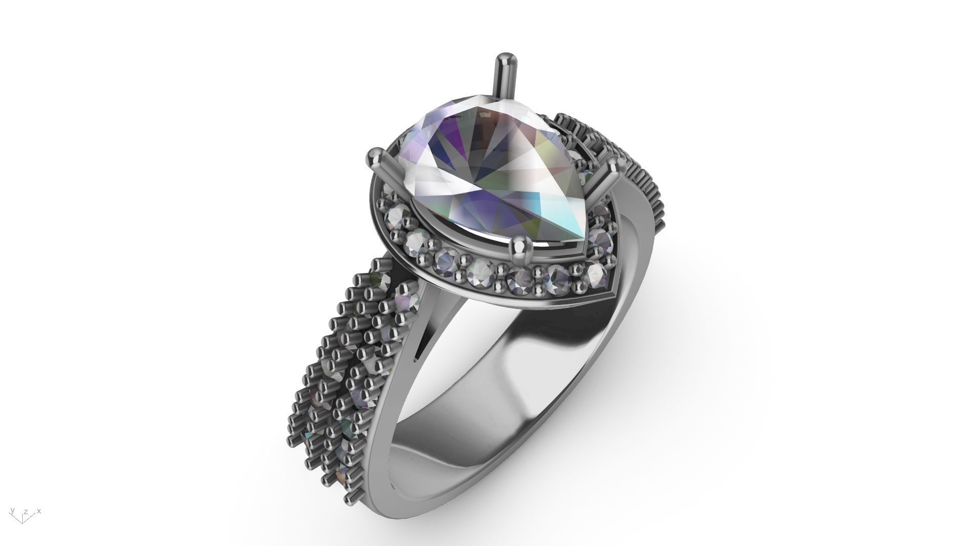 pear brilliant  designer ring stl verified  3D print model_13