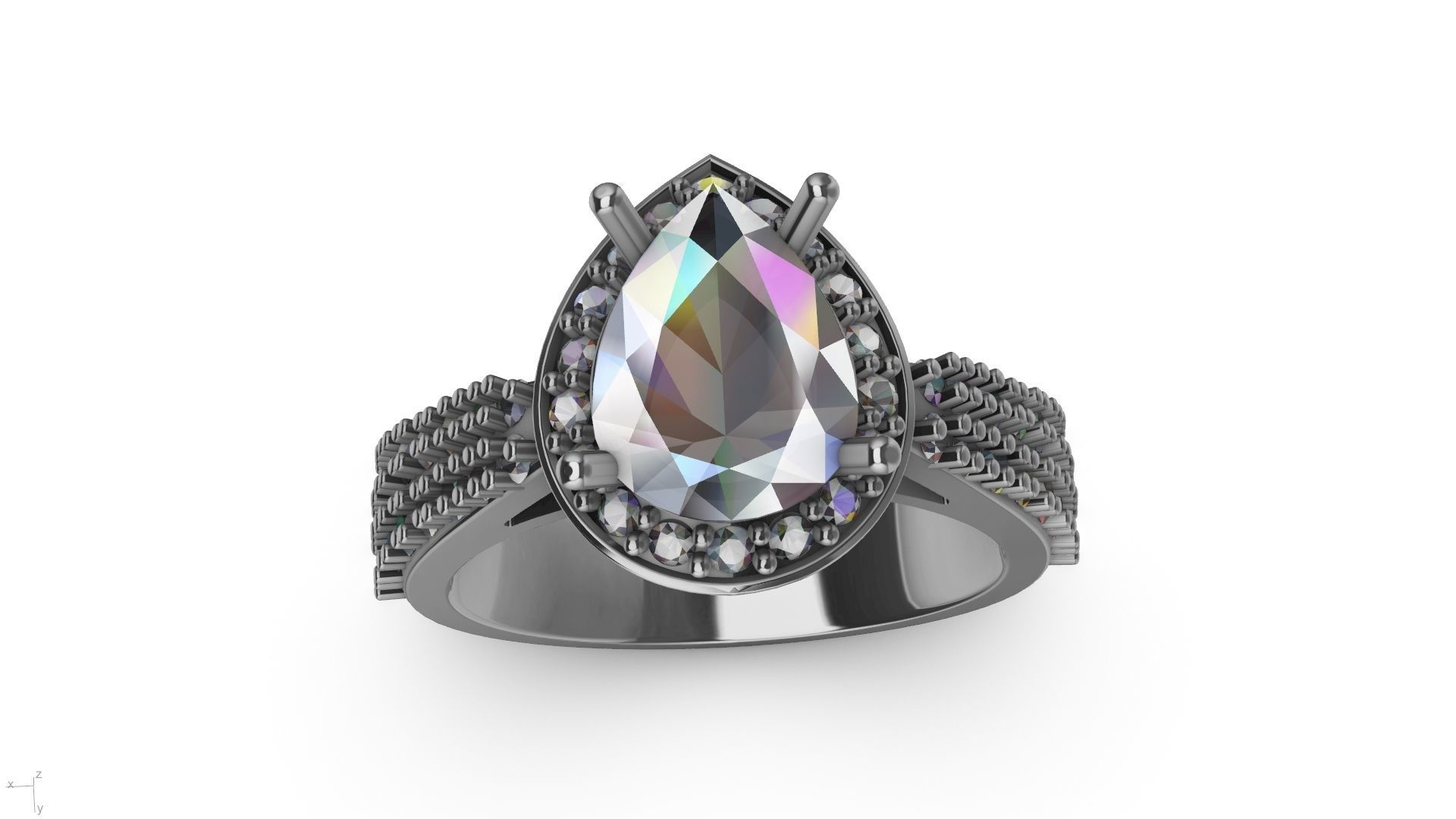 pear brilliant  designer ring stl verified  3D print model_7