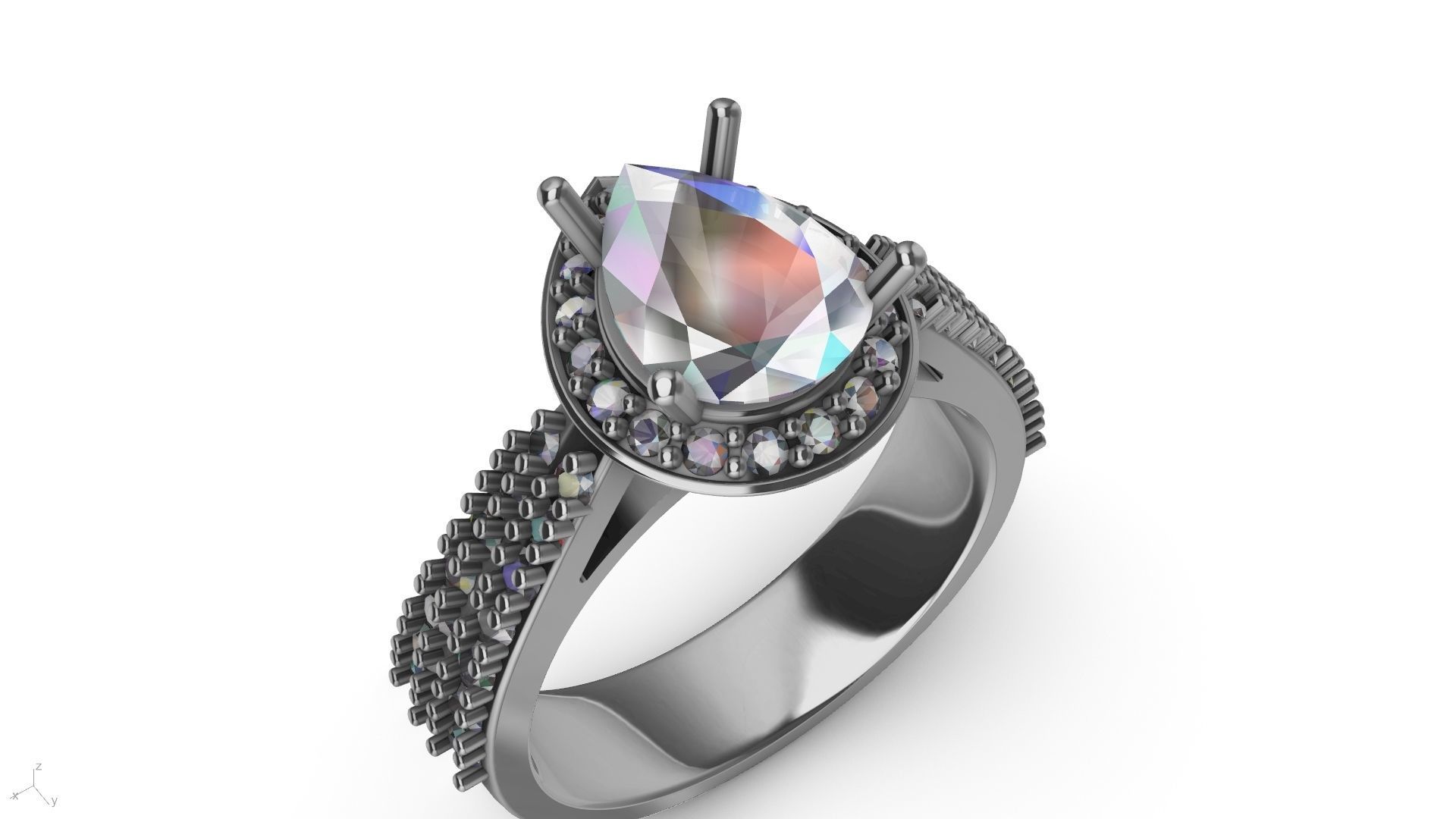 pear brilliant  designer ring stl verified  3D print model_10