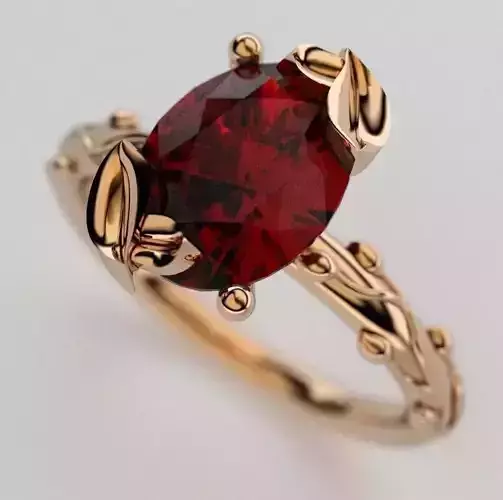 Organic  ring set with an oval Ruby