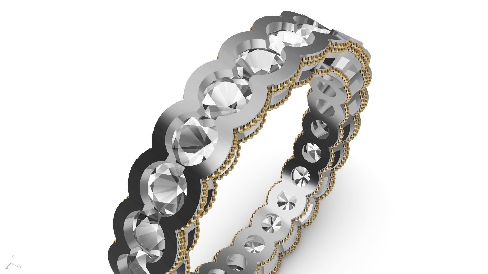 milgrain round brilliant eternity ring stl verified  3D print model_3