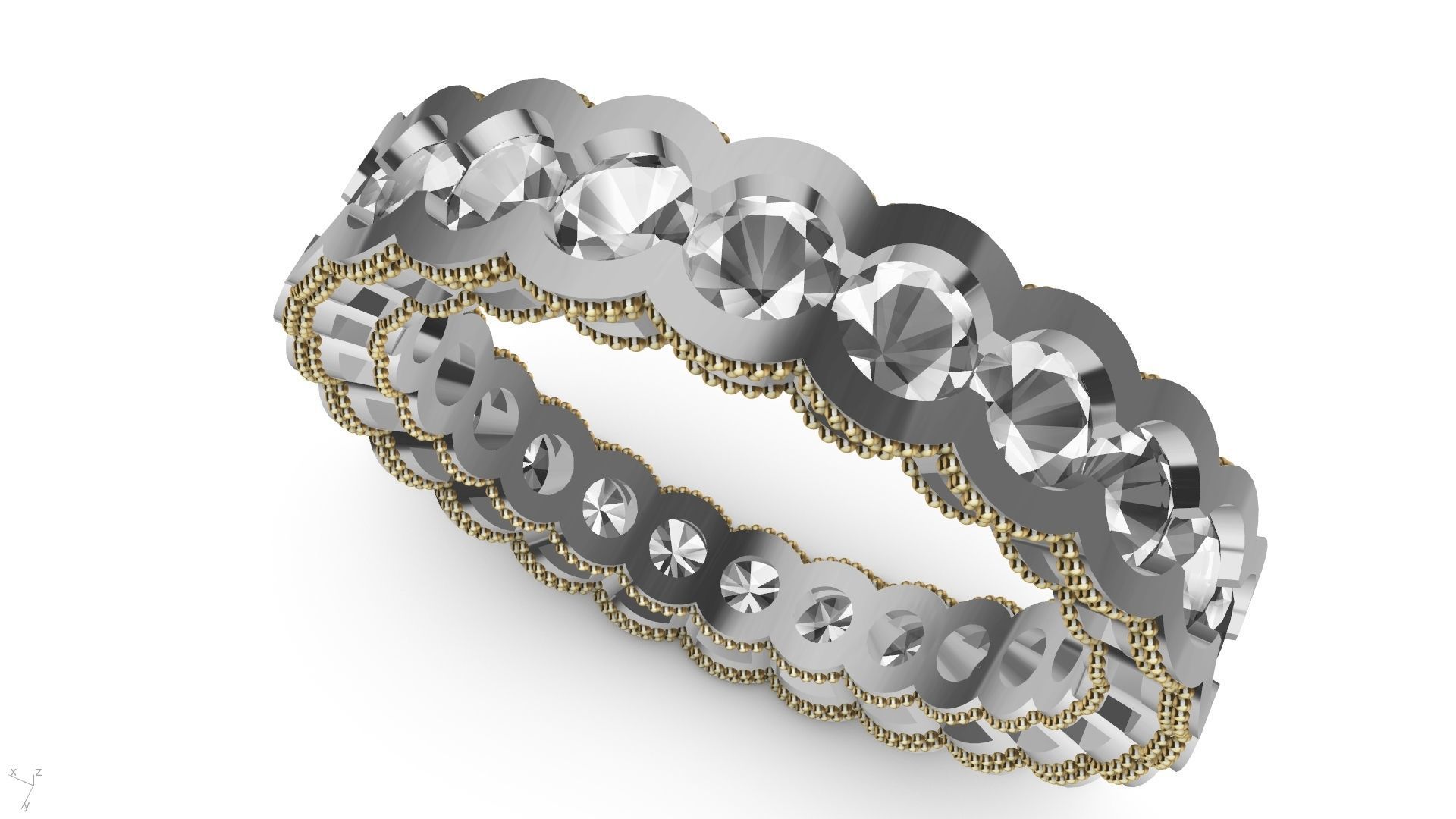 milgrain round brilliant eternity ring stl verified  3D print model_4