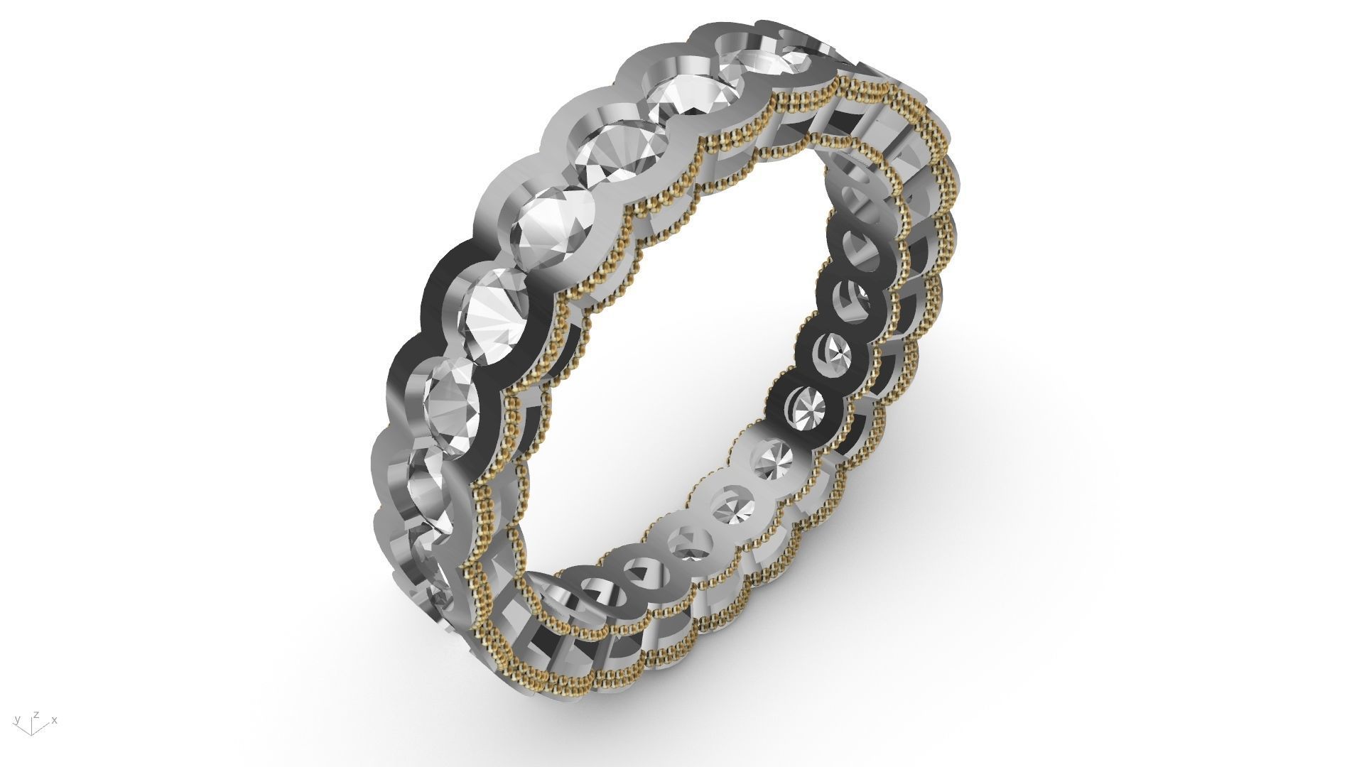 milgrain round brilliant eternity ring stl verified  3D print model_7