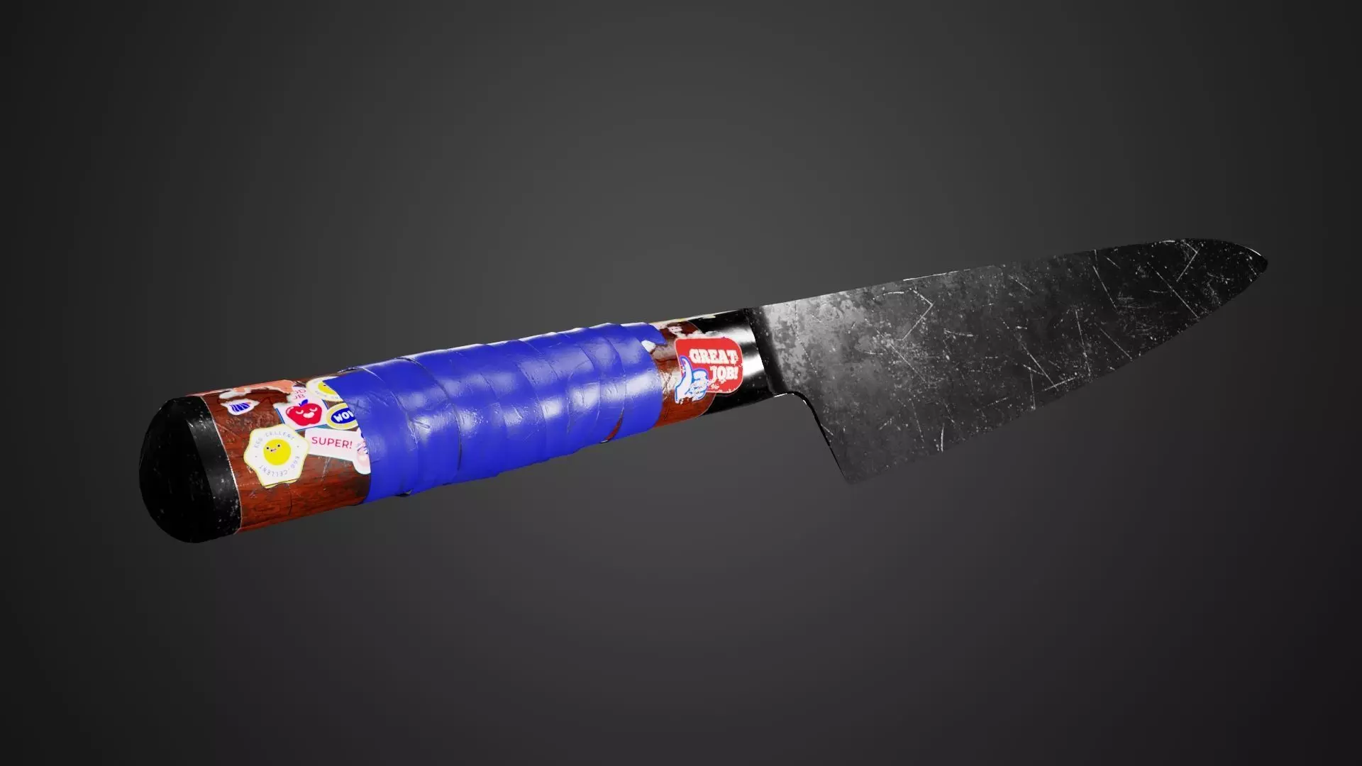 Game-ready Knife with Stickers and Tape Low-poly 3D model_0