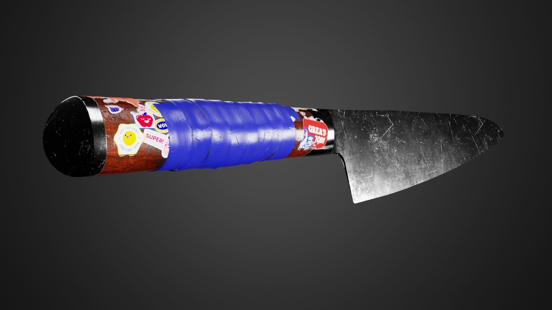 Game-ready Knife with Stickers and Tape Low-poly 3D model_3