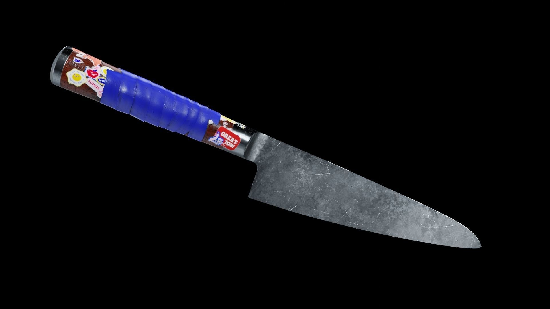 Game-ready Knife with Stickers and Tape Low-poly 3D model_6
